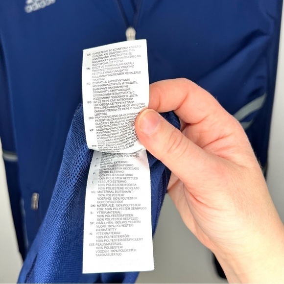 Adidas Navy Blue and Gray Grey Full Zip Up Long Sleeve Sporty Jacket Size Large - Picture 8 of 15